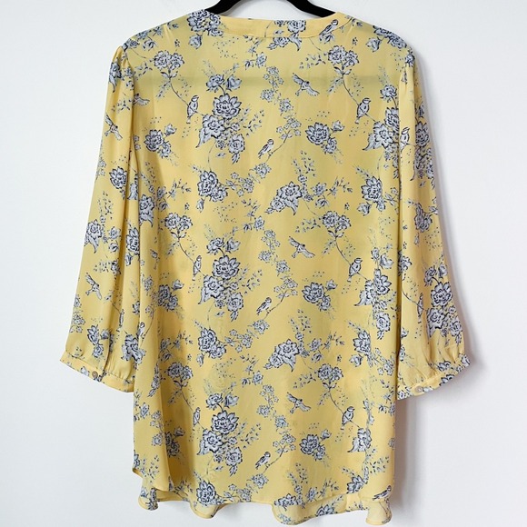Rose & Olive Floral V-Neck Popover Top Womens Plus 1X Yellow Blue - Picture 6 of 9